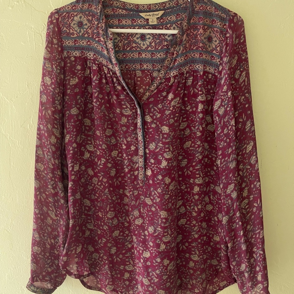 Lucky Brand purple and blue chiffon dressy Tunic with floral design